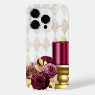 Coque Pour iPhone 14 Pro Les amateurs de bougies luxueuses Gold et Burgundy