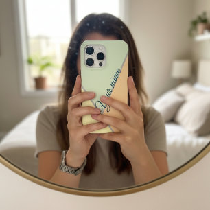 Coque iPhone 15 Pro Max les années 70 Bloc couleur Sage vert Triangles Nom