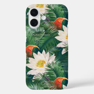 Coque Pour iPhone 16 Les Blancs Lotus Tropical Birds & Lotus Motif