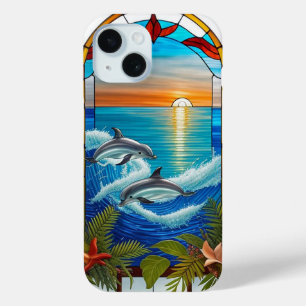 Coque Pour iPhone 15 Les dauphins sautillent au coucher du soleil sur l