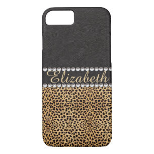 Coque iPhone 8/7 Les diamants de fausse pierre de tache de léopard