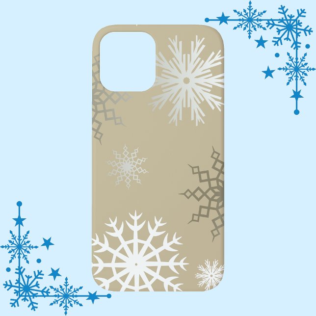 Coques Case-Mate iPhone Les flocons de neige sur le beige (Snowflakes on Beige Phone Case)