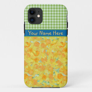 Case-Mate iPhone Case Les jonquilles d'or et le En vichy de chèque vert