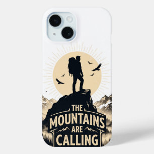 Coque Pour iPhone 15 Les montagnes appellent l'aventure en silhouette