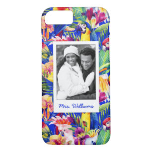 Coque iPhone 8/7 Les perroquets d'aquarelle ajoutent votre photo
