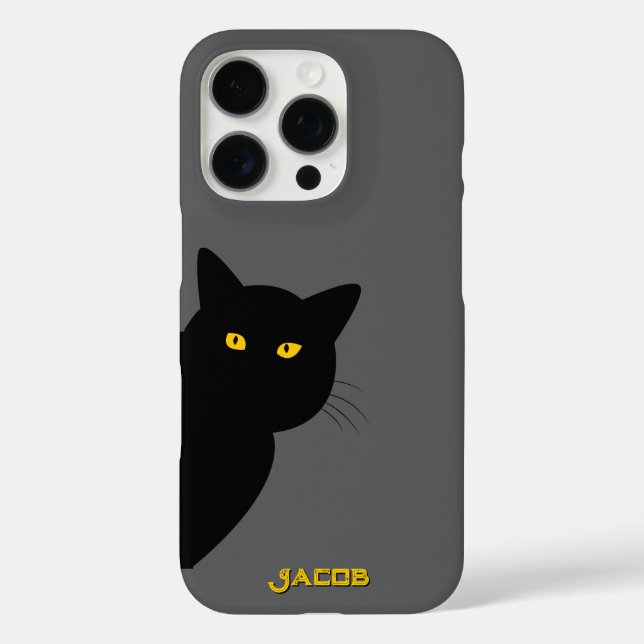 Coques Case-Mate iPhone Les yeux jaunes chat noir vous saluant coutume (Verso)