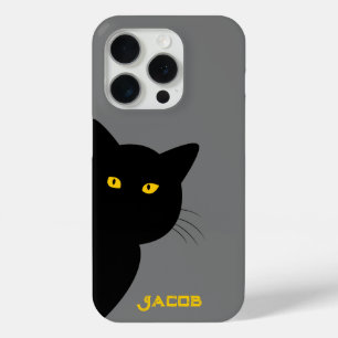 Coque iPhone 15 Pro Les yeux jaunes chat noir vous saluant coutume