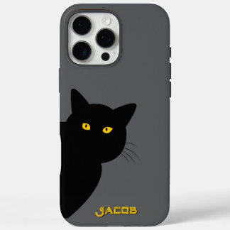 Coques iPhone 16 Pro Max Les yeux jaunes chat noir vous saluant coutume