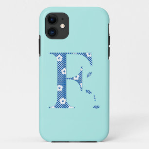 Case-Mate iPhone Case lettre à motifs fleur F(bleu & points) Coque-Mate