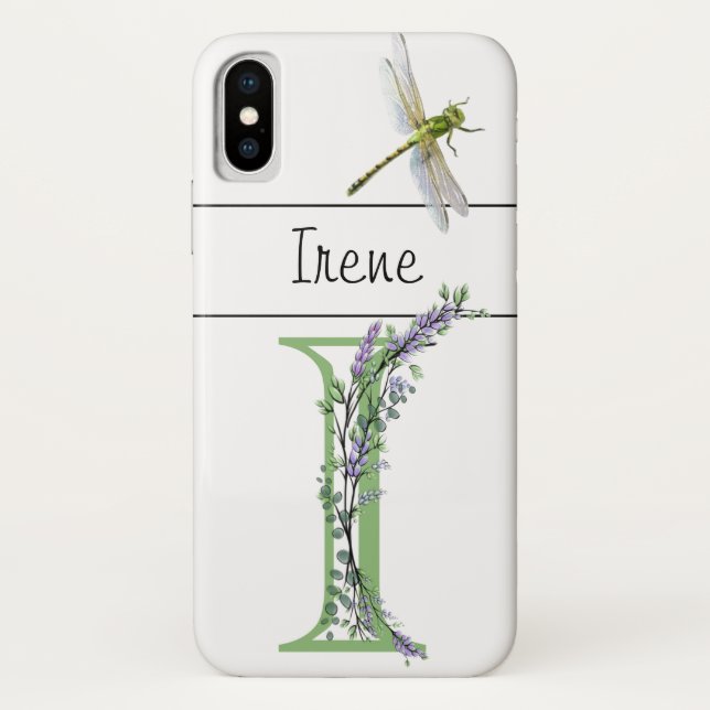 Coques Case-Mate iPhone Lettre alphabétique I Lavender Eucalyptus Dragonfl (Dos)