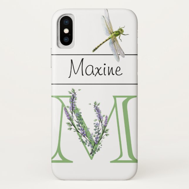 Coques Case-Mate iPhone Lettre alphabétique M Lavender Eucalyptus Dragonfl (Dos)