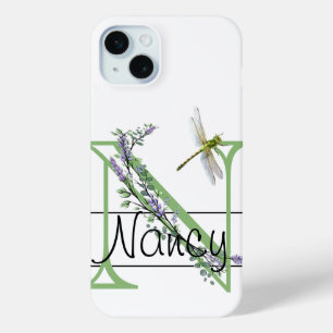 Coque iPhone 15 Mini Lettre alphabétique N, aquarelle LavenderDragonfly