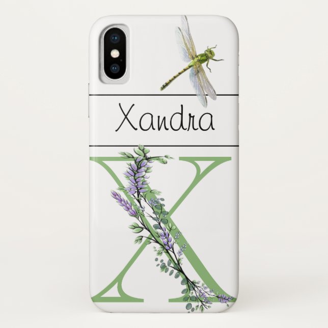 Coques Case-Mate iPhone Lettre alphabétique X Lavender Eucalyptus Dragonfl (Dos)