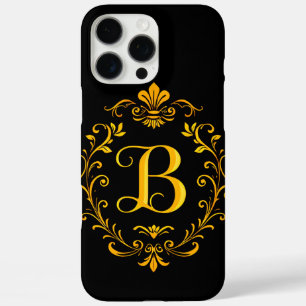Coques iPhone 16 Pro Max Lettre B dorée élégante avec décorations florales