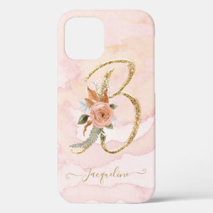 Case-Mate iPhone Case Lettre B Monogramme Gold Script Aquarelle Florale