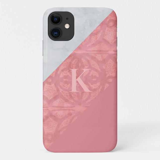 Coques Case-Mate iPhone LETTRE Batik Rose Ruddy ET Aquarelle Grise (Dos)