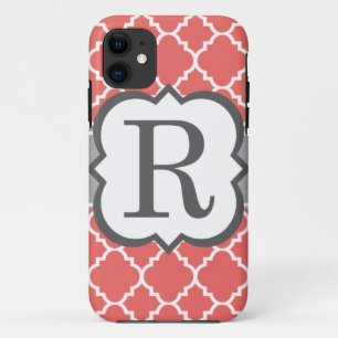 Case-Mate iPhone Case Lettre blanche de corail R Quatrefoil de