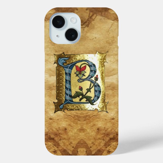 COQUES Case-Mate iPhone LETTRE BLEUE OR B AVEC MONOGRAM FLEURS (Verso)