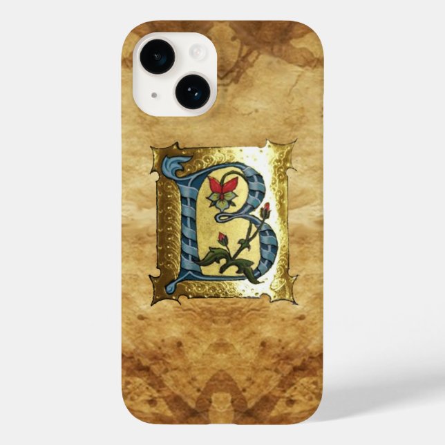 COQUES Case-Mate iPhone LETTRE BLEUE OR B AVEC MONOGRAM FLEURS (Verso)