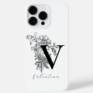 Coque Pour Pour iPhone 14 Pro Max Lettre botanique V Nom du monogramme