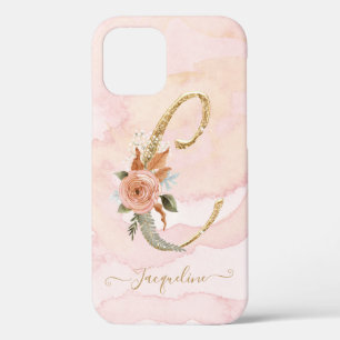 Case-Mate iPhone Case Lettre C Monogramme or Script Aquarelle Florale