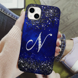 Coque Pour iPhone 15 LETTRE CHIC FLEUVE RHINSTONE N bleu royal