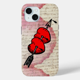 Coque Pour iPhone 15 Lettre d'amour antique Coeurs Flèche Ephémère Coll