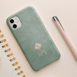 Coque Pour iPhone 16 Lettre de monogramme et nom de script en cuir saug