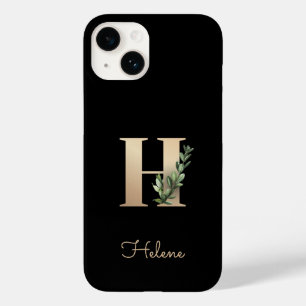 Coque Pour iPhone 14 LETTRE D'OR MONOGRAPHIQUE BOtanique Élégante H
