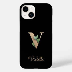 Coque Pour iPhone 14 LETTRE D'OR MONOGRAPHIQUE BOtanique Élégante V