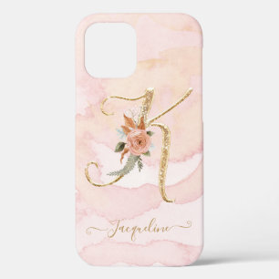 Case-Mate iPhone Case LETTRE Florale K Script Gold Monogramme Aquarelle