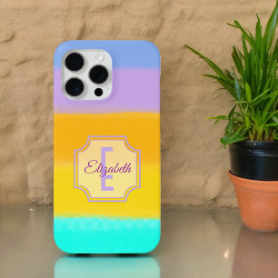 Coque iPhone 15 Pro Max Lettre initiale Monogramme Arc-en-ciel brosses