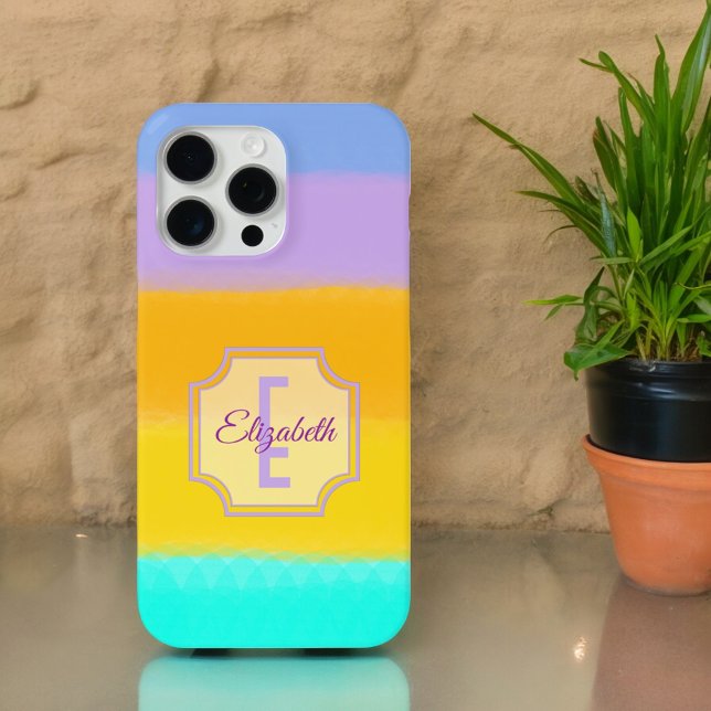 Coques Case-Mate iPhone Lettre initiale Monogramme Arc-en-ciel brosses (iPhone case back with template monogram and name)