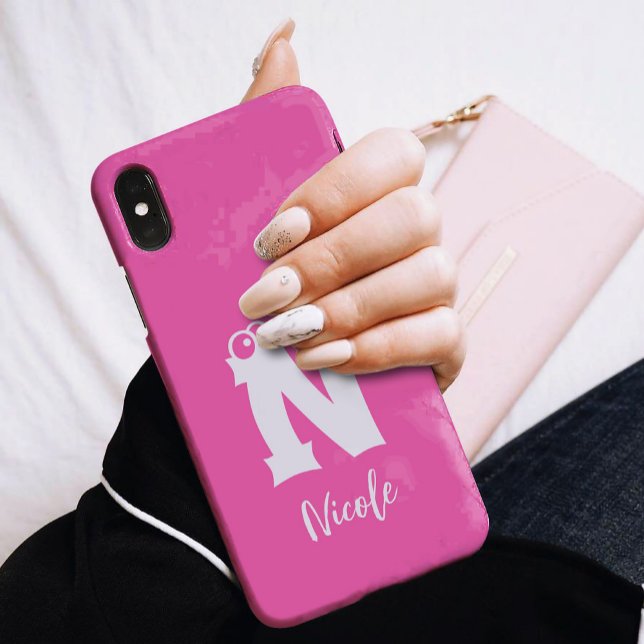 Coques Case-Mate iPhone Lettre initiale monogrammée en écriture nom rose (Créateur téléchargé)