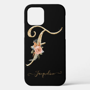 Case-Mate iPhone Case LETTRE MONOGRAPHIQUE F ÉCRAN D'OR Pink Floral Noir