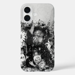 Coque Pour iPhone 16 LETTRE NOIRE ET BLANCHE R TRIppy Aquarelle Florale