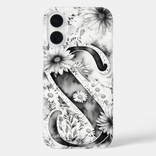 Coque Pour iPhone 16 LETTRE NOIRE ET BLANCHE S Elégante Aquarelle Flora