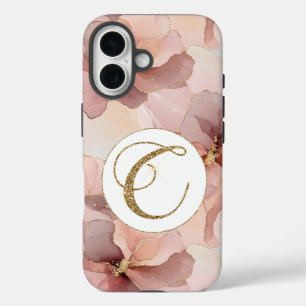 Coque Pour iPhone 16 Lettre Parties scintillant or rose pâle C