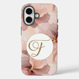 Coque Pour iPhone 16 Lettre Parties scintillant or rose pâle F