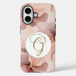 Coque Pour iPhone 16 Lettre Parties scintillant or rose pâle G
