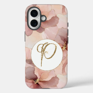 Coque Pour iPhone 16 Lettre Parties scintillant or rose pâle P