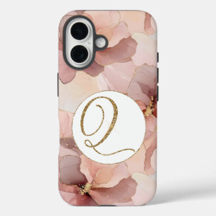 Coque Pour iPhone 16 Lettre Parties scintillant or rose pâle Q