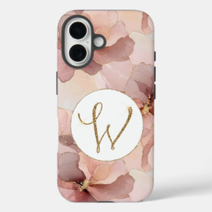Coque Pour iPhone 16 Lettre Parties scintillant or rose pâle W