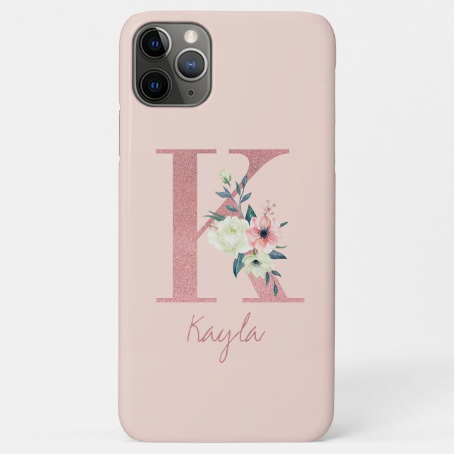 Coques Case-Mate iPhone Lettre Parties scintillant rose monogramme K rose  (Dos)