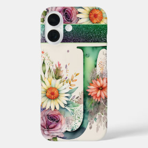 Coque Pour iPhone 16 Lettre personnalisée J Elégante aquarelle florale