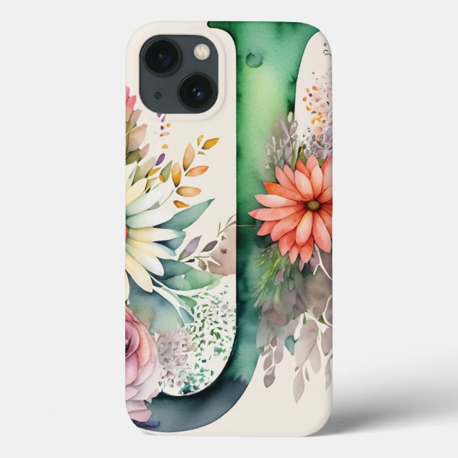 Coques Case-Mate iPhone Lettre personnalisée J Elégante aquarelle florale (Verso)