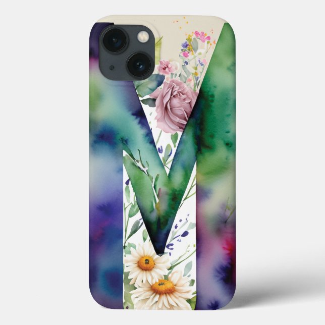Coques Case-Mate iPhone Lettre personnalisée M Elégante aquarelle florale (Verso)