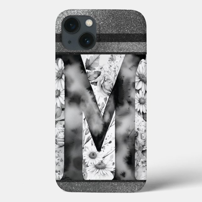 Coques Case-Mate iPhone Lettre personnalisée M Elégante aquarelle florale (Verso)