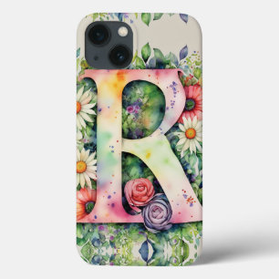 Case-Mate iPhone Case Lettre personnalisée R Elégante aquarelle florale