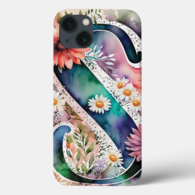 Coques Case-Mate iPhone LETTRE PERSONNALISÉE S Elégante Aquarelle Florale (Verso)